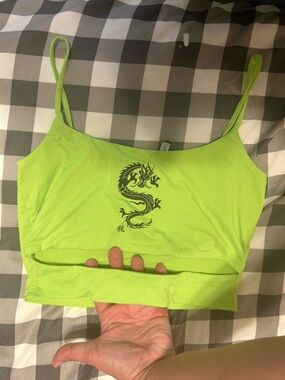 Neon Green Dragon Print Cami Crop Top